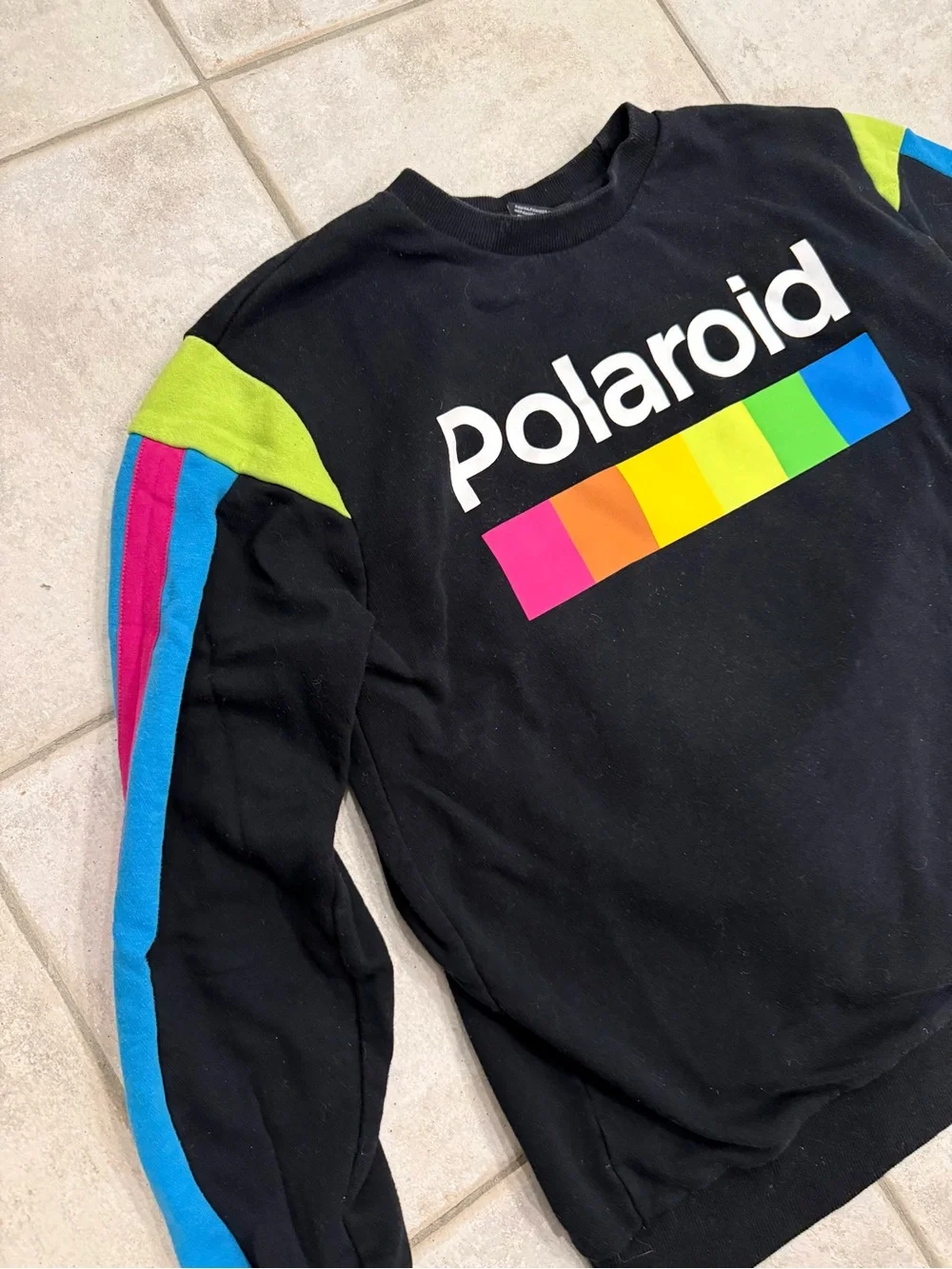 Polaroid Men's Black Crewneck Sweatshirt with Rainbow Logo